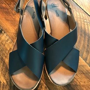 Clark’s Annabel Eirwyn Blue cork wedges shoes sz11